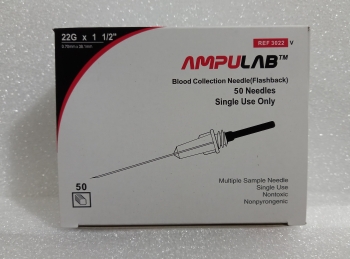 ИГЛЫ AMPULAB 22G X 1,5" (0.7Х38 ММ), ЧЁРНЫЕ, ДЛИННЫЕ, С ВИЗ. КАМЕРОЙ, УП. 50 ШТ., 3022-V