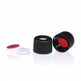 КРЫШКИ BLACK 8-425 OPEN TOP SCREW CAP WITH 8MM RED PTFE/WHITE SILICONE SEPTA 1.5MM 100PCS/PK, ALWSCI