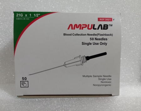 ИГЛЫ AMPULAB 21G X 1,5" (0.8Х38 ММ), ЗЕЛЁНЫЕ, ДЛИННЫЕ, С ВИЗ. КАМЕРОЙ, УП. 50 ШТ., 3021-V