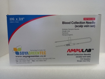 ИГЛЫ-БАБОЧКИ AMPULAB 23G X 3/4" (0.6Х20 ММ), ГОЛУБЫЕ, С ЛУЕР-АДАПТЕРОМ, УП. 100 ШТ., 3023-BF