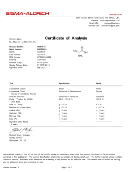 DL-АЛАНИН ?99%, CAS 302-72-7 , SIGMA-ALDRICH W381810, ФАСОВКА 1 КГ